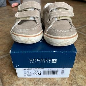 Toddler Sperry Velcro shoes, khaki, size 5